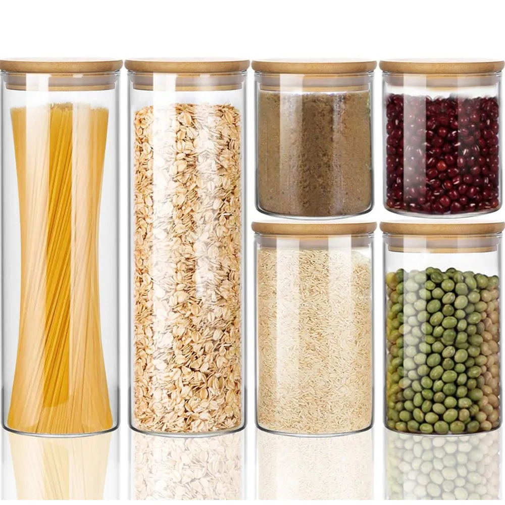 

Glass Food Storage Containers Spices Transparent With Lids Cookie Kitchen For Sugar Candy Cookie Rice Spice Jars