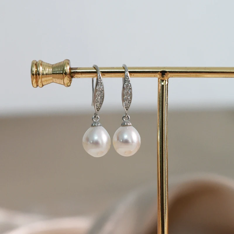 Женские серьги капли из натурального пресноводного жемчуга ASHIQI серебро 925