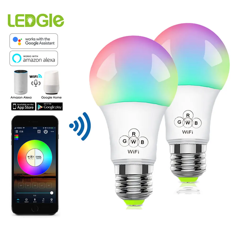 E27 Wifi умная лампа с регулируемой яркостью Светодиодная 7 Вт 9 приложение