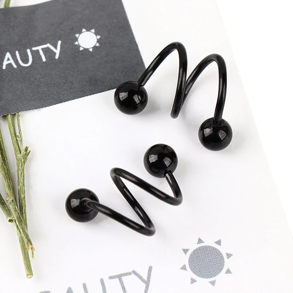 1 пара сережек из нержавеющей стали двойные спиральные серьги гвоздики для носа и