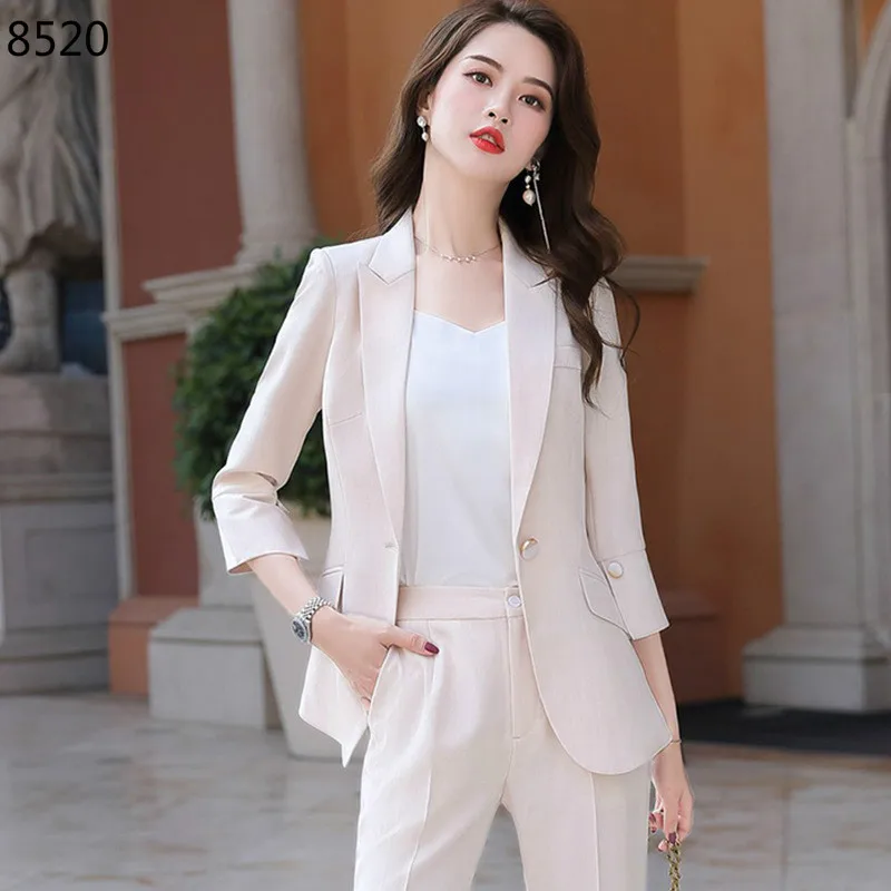 Корейский Тонкий элегантный женский костюм однотонный деловой Блейзер брюки