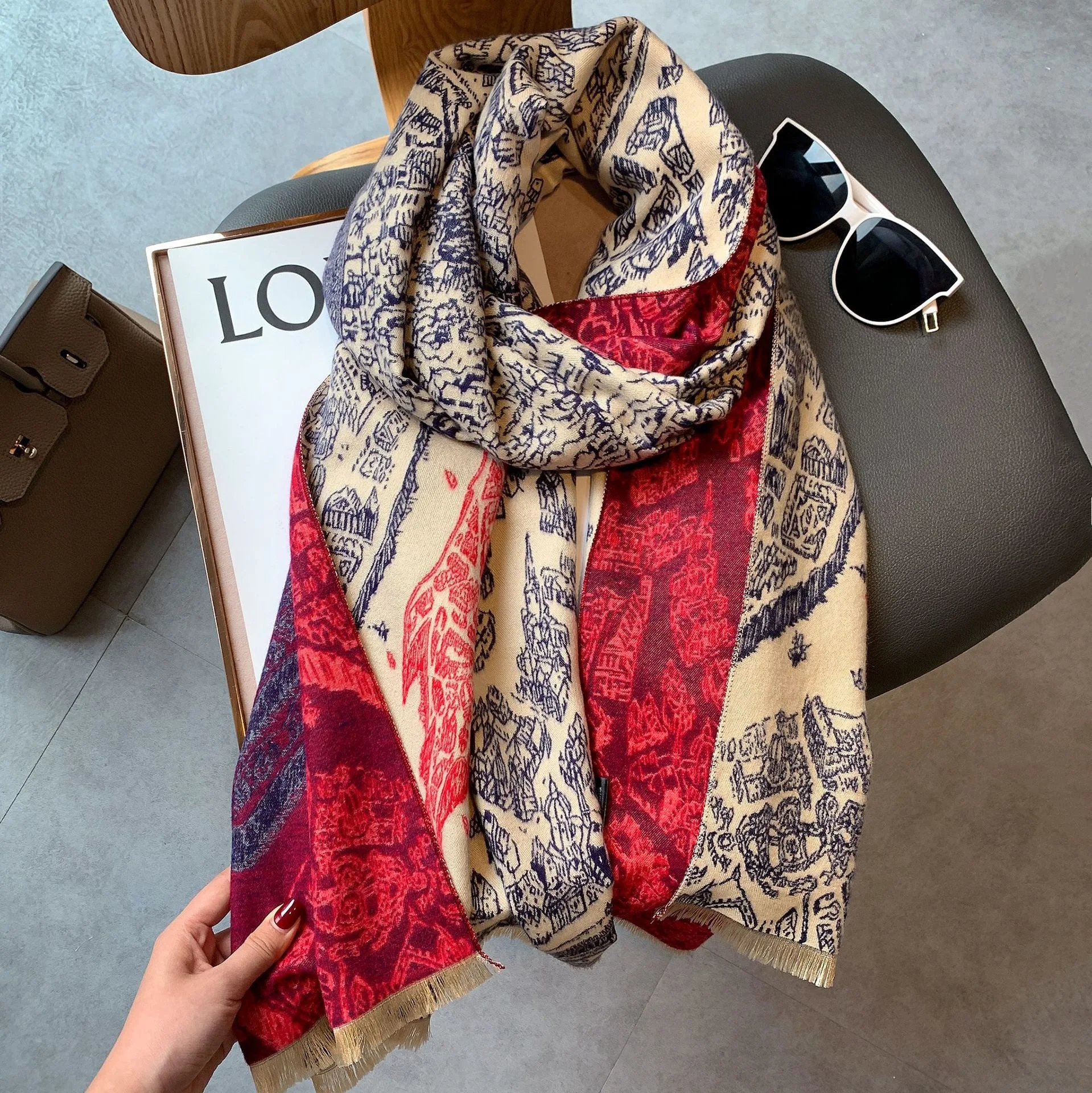 Роскошный брендовый зимний шарф женский кашемировый теплый из пашмины женские