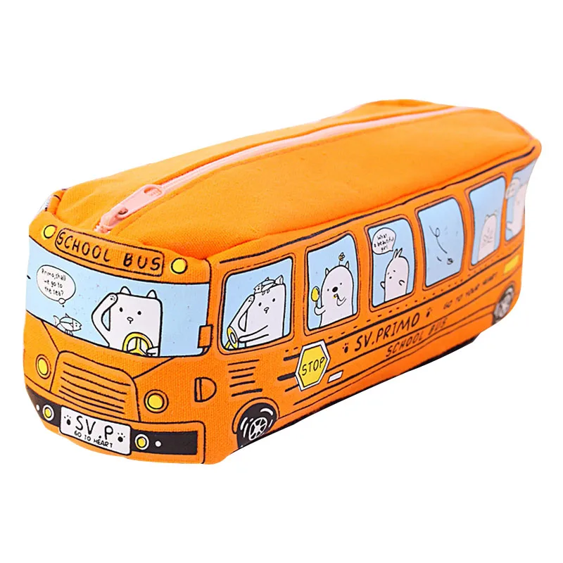Orange Чехол для карандашей в форме школьного автобуса, сумка для карандашей в виде милых животных, креативная коробка для ручек на молнии для студентов, детских канцелярских принадлежностей, сумка для хранения, Органайзер - Цвет: Orange