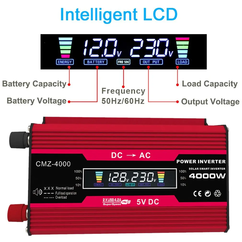 

Inverter 300w Converter DC 12V To AC Intelligent Color Display Dual Usb 4.2A Quick Charge Automobile Parts