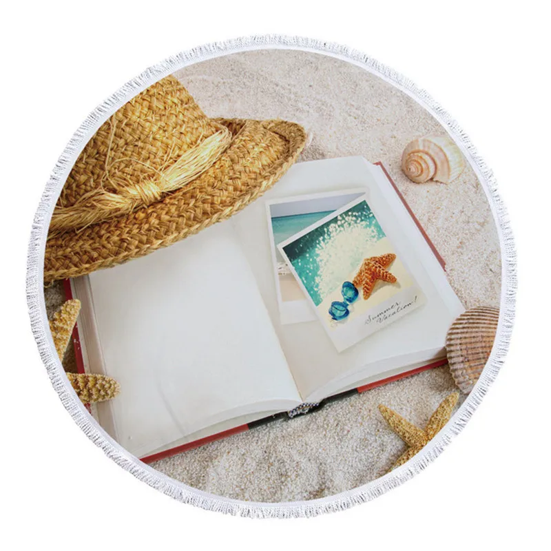 Круглое пляжное полотенце с морскими звездами праздничный пейзаж банное