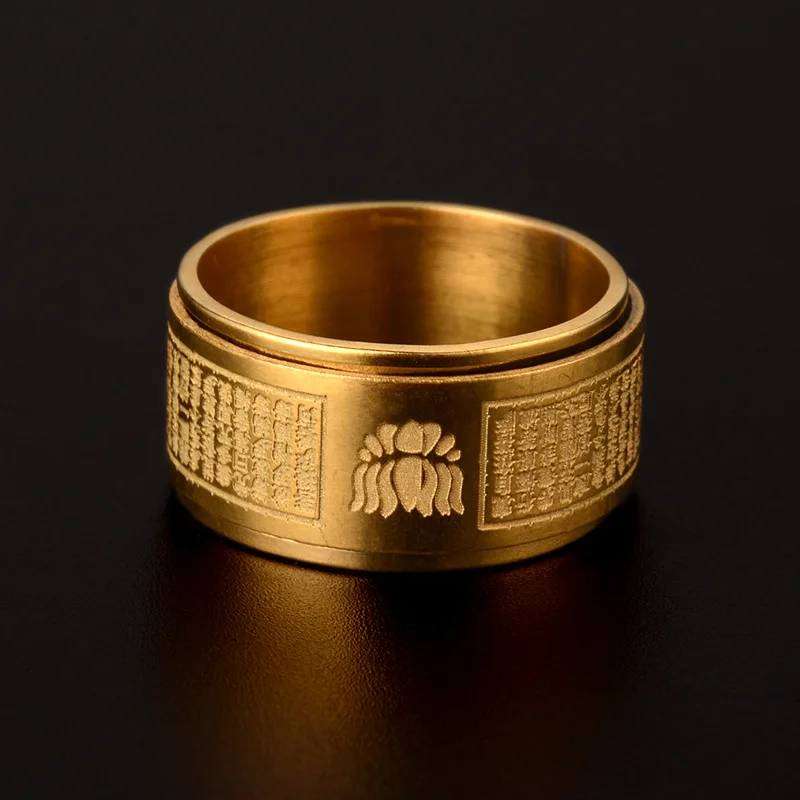 12 мм Широкий Для мужчин кольцо с выгравированы китайские иероглифы Будда мантра
