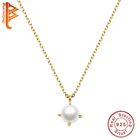 100% 925 стерлингового серебра жемчужное ожерелье с подвеской с 18k позолоченные золотая цепочка ожерелье для женщин четыре зубец мозаичные украшения