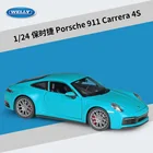 Модель автомобиля Welly 1:24 Porsche 911 Carrera, металлическая модель, литый под давлением автомобиль, игрушечный автомобиль, спортивный автомобиль для детей, подарок B75