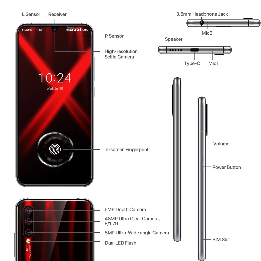Смартфон UMIDIGI X 6 35 дюйма AMOLED тройная камера 48 МП 128 ГБ NFC Helio P60 4150 мАч|Смартфоны| |
