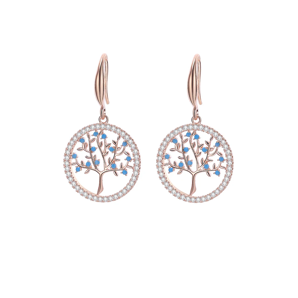 Модные изысканные серьги-подвески с кубическим цирконием и деревом жизни для
