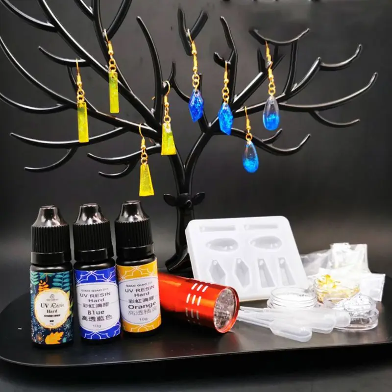 

K3ND Handmade Ear Hook Clip Epoxy Material Package DIY Crystal Epoxy Earrings Making Tools