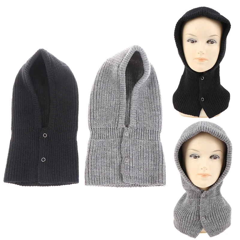 

Winter Womans Hats Unisex Knitted Hooded Neck Collar Cap Beanie For Men&Women Solid Color Hats Keep Face Warmer Balaclava Cap