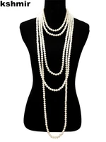 1 5m 8mm fashion glass imitation pearl necklace womens simple knot multi layer long sweater chain clothing accessories 2021
