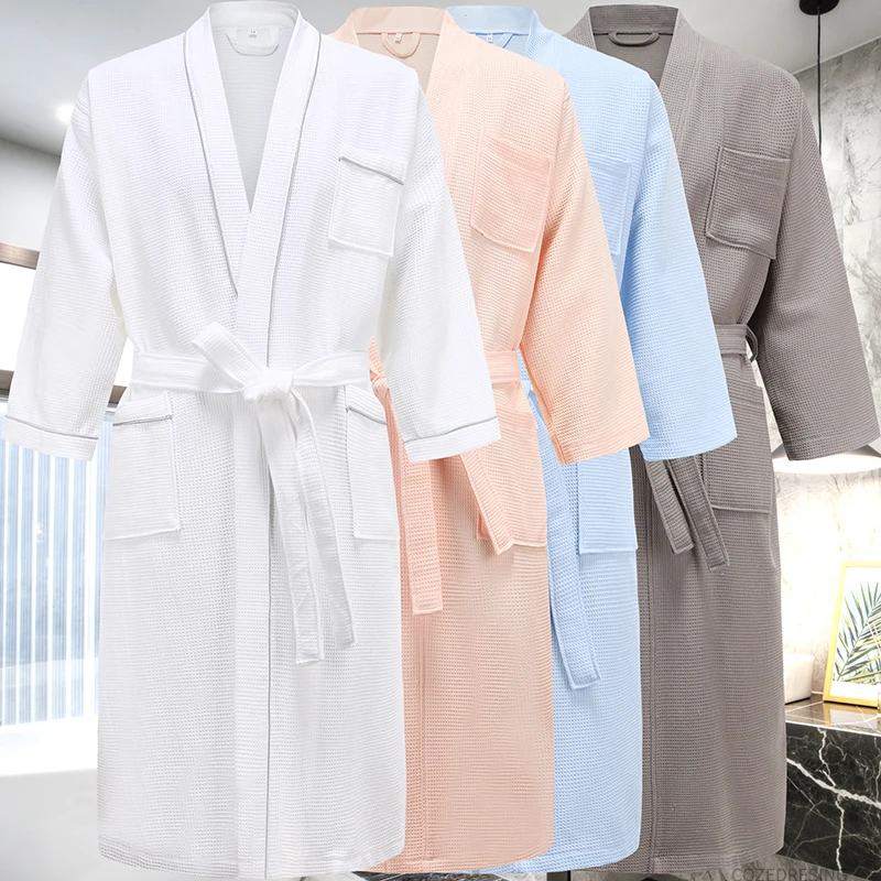 Халат-кимоно из 100% хлопка для мужчин и женщин банный халат до колена мягкий