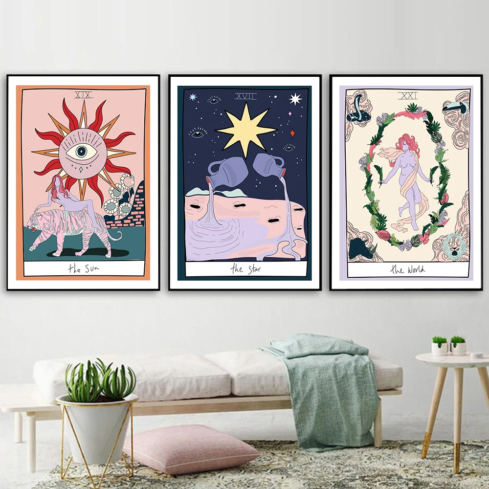 

Nordic Abstract The Sun Moon Star Tarot Wall Art Pictures Canvas Painting Empress World Posters Prints Living Room Home Decor