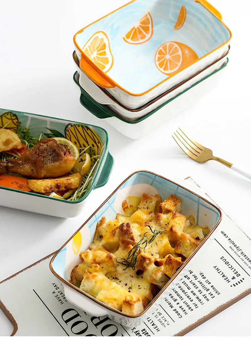 Прямоугольная керамическая тарелка цветной поднос для запеченного риса выпечки