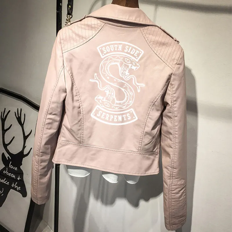 pink Американская драма ривердейл новая американская Дамская PU кожаная куртка женские модели Зимний тренд highstreet с длинным рукавом кампус пальто - Color: pink
