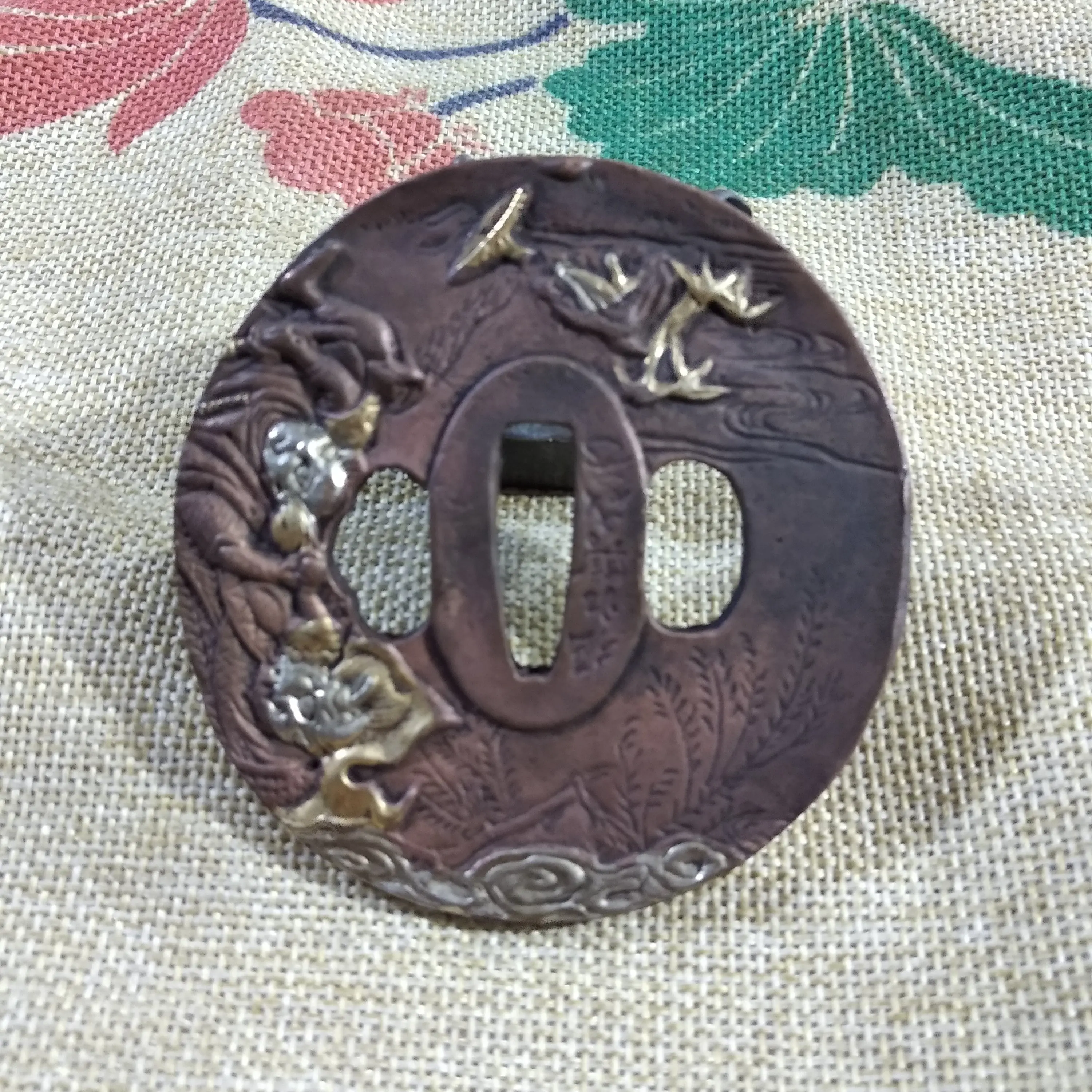 Vintage Pure Copper Guard Tsuba For Japanese Samurai Katana Tachi Sword Glaive Tanto Blade Nice