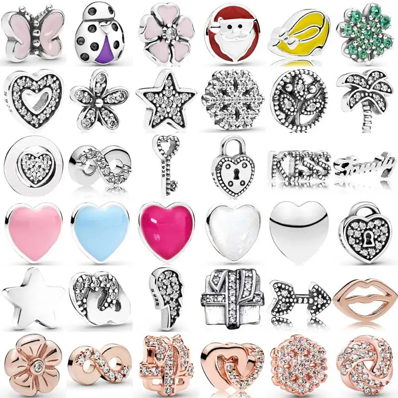 

Pave Heart Star Daisy Flower Clover Locket Floating Charm 925 Sterling Silver Beads Fit Fashion Bracelet Necklace DIY Jewelry