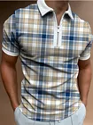 Мужские рубашки-поло, уличная мода, свободная летняя рубашка-поло в клетку с коротким рукавом, с отложным воротником, на молнии
