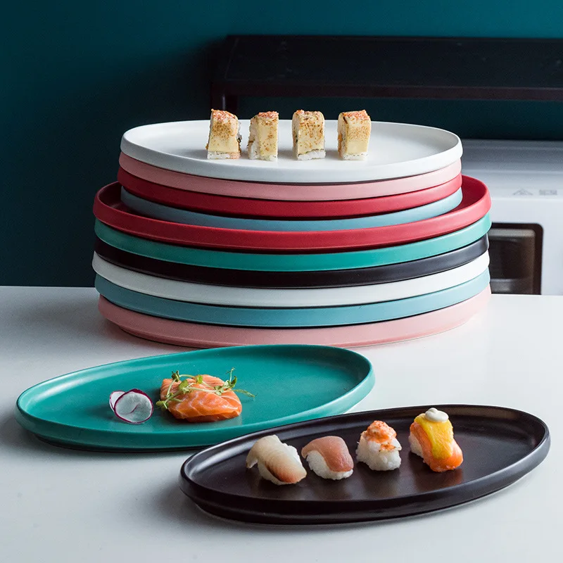 Скандинавская твердая овальная керамическая тарелка на пару для рыбы матовая