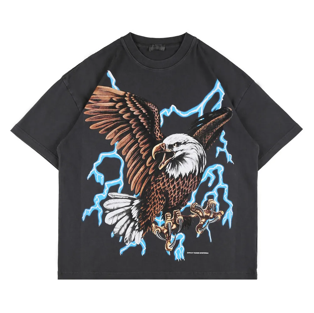 

RHUDE Eagle Logo T-shirt 2021SS Men Women Best Quality Vintage Lightning Rhude Tee Tops Short Sleeve TX300