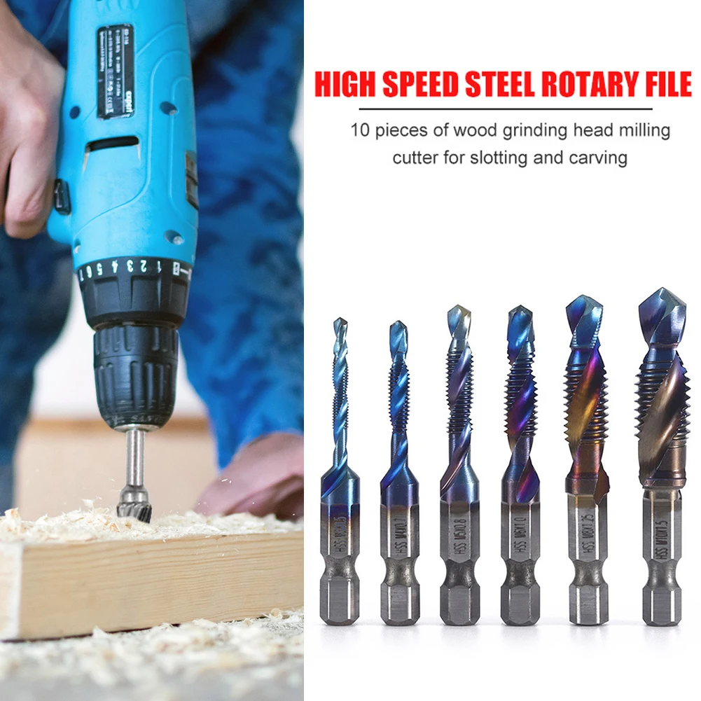 

6pcs Hex Shank HSS Screw Thread Deburr Metric Tap Drill Bits M3-M10 Hand Tools for Screw Machine Compound Tap