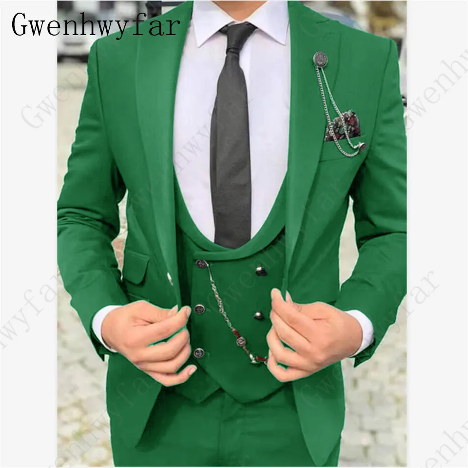 Color 3 Gwenhwyfar, классический Бирюзовый мужской костюм, официальный Свадебный костюм для мужчин, на заказ, приталенный смокинг для жениха, пиджак, брюки, жилет, костюм из 3 предметов - Цвет: Color 3