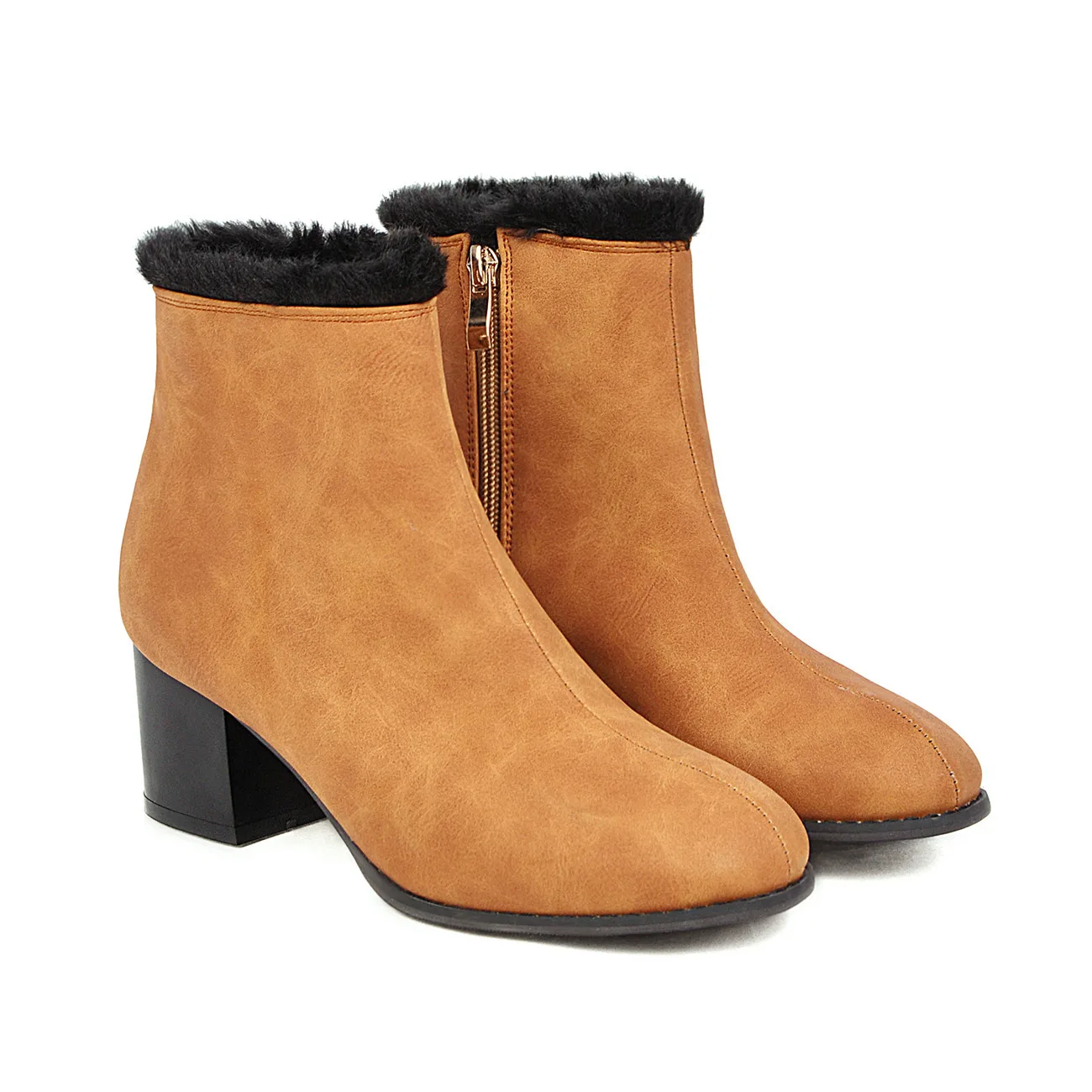 Женские сапоги на молнии с коротким круглый носок обувь среднем каблуке Зимняя