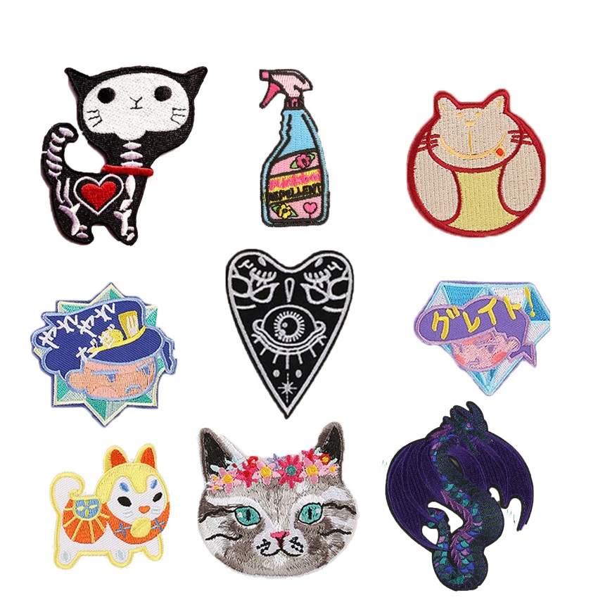 

Cute Floral Flower Cat Patches Kawaii Eyes Animal Baby's Clothing Patches Backpack Decoration Small Applique Small Iron on Patch