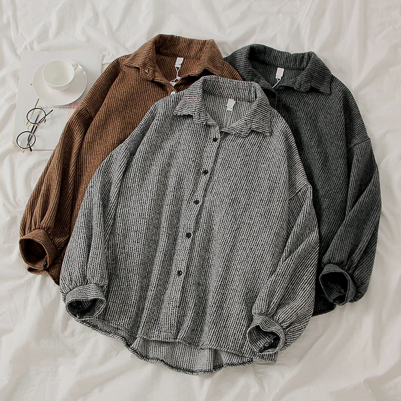 Повседневная винтажная блузка Mooirue женский полосатый утепленный кардиган с