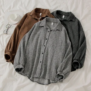 Повседневная винтажная блузка Mooirue, женский полосатый утепленный кардиган с рукавами-фонариками, уличная одежда в стиле Харадзюку, топы, женская рубашка в Корейском стиле