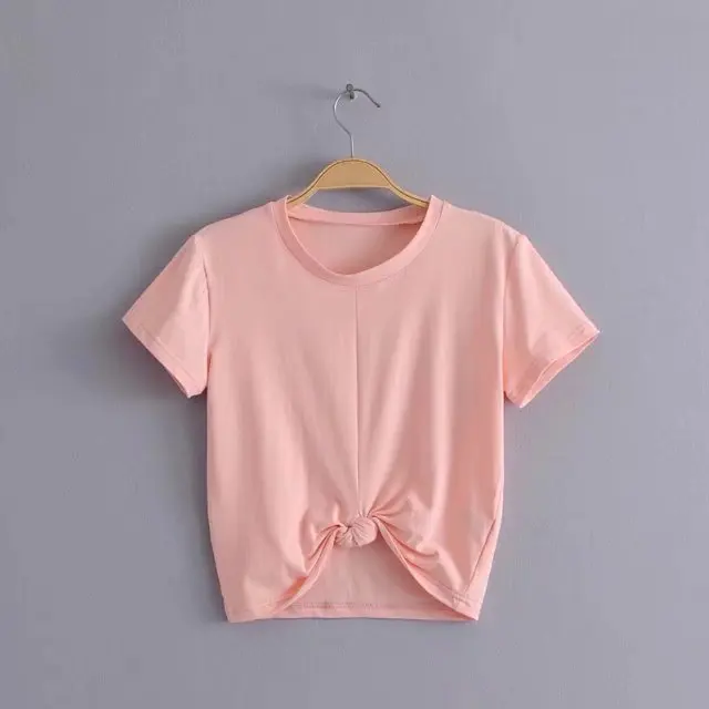 

White Knot Short Sleeve Tee Women T-shirt Fashion 2020 High Waist Basic Crop Top Cool Girls Summer Streetwear T shirt