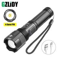 tactical flashlight 4 core p70 led waterproof torch zoomable powerful lantern super bright usb rechargeable 18650 outdoor light