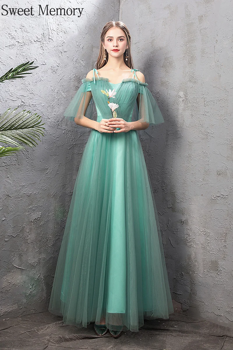 

F2138 Sweet Memory Plus Size Spring Green Long Bridesmaid Dress 2021 Woman Performance Graduation Vestidos Lace Up Tulle Dresses