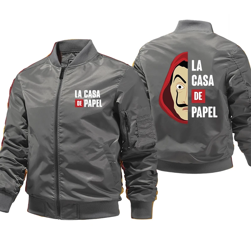 

Bomber jackets casual zipper La Casa De Papel mens style thick coat
