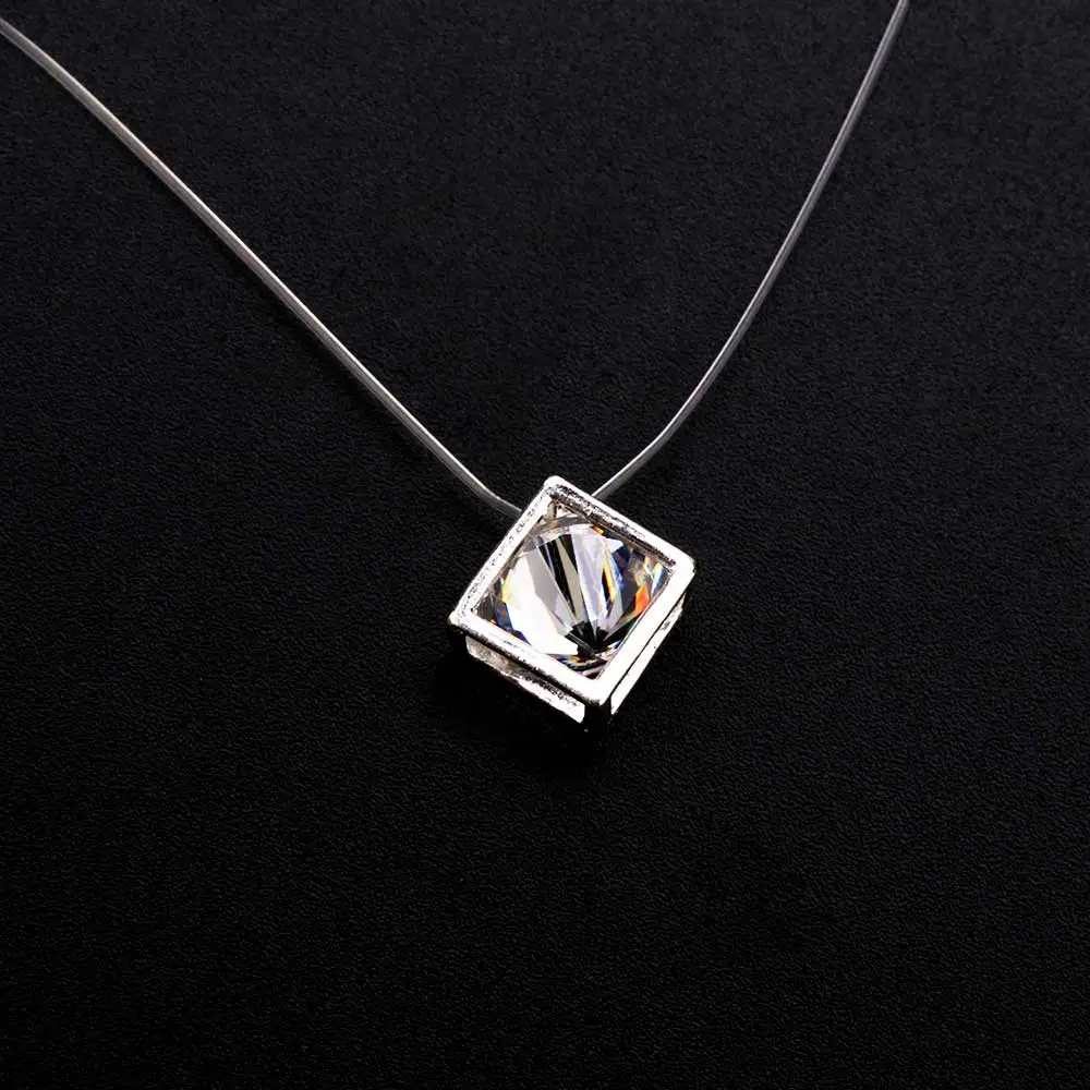 Cube crystal Женская прозрачная леска ожерелье невидимое ожерелье с подвесками на цепочке стразы колье ожерелье s ключица силиконовая цепь - Окраска металла: Cube crystal