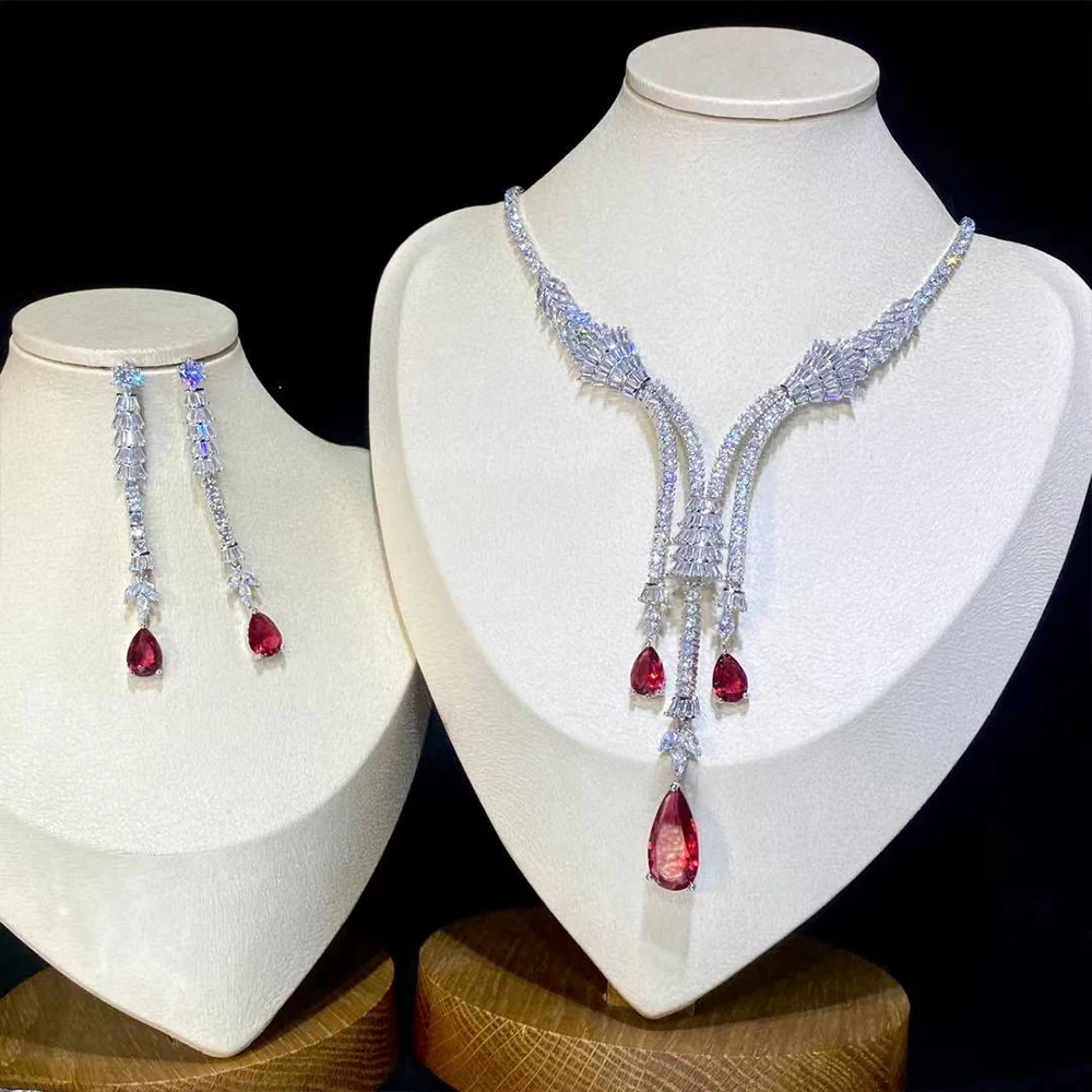 Женский комплект свадебных украшений с кулоном и серьгами X0190