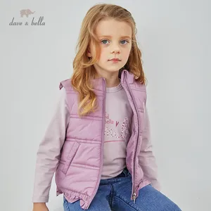 DKH14239 dave bellaзимнее детское От 5 до 13 лет для девочек модное Стеганое пальто с карманами и рюшами детский модный жилет без рукавов