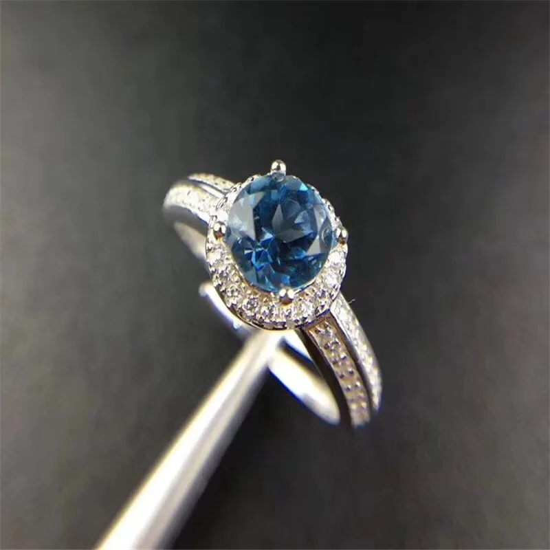 Топаз Кольцо Бесплатная доставка натуральный голубой топаз 925 пробы Серебряное