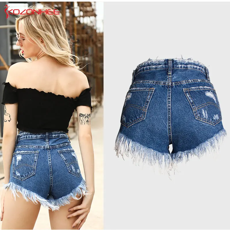 Loose Tassel Ripped Denim Shorts Women with Mid Waist Sexy Thin Jeans for girls Distressed #76 | Женская одежда