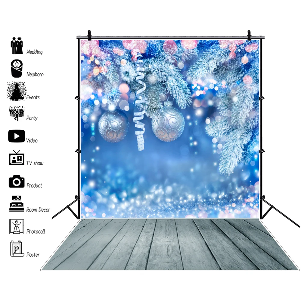 Рождественский фон Laeacco для фотосъемки зимний сосновый шар в горошек Деревянный