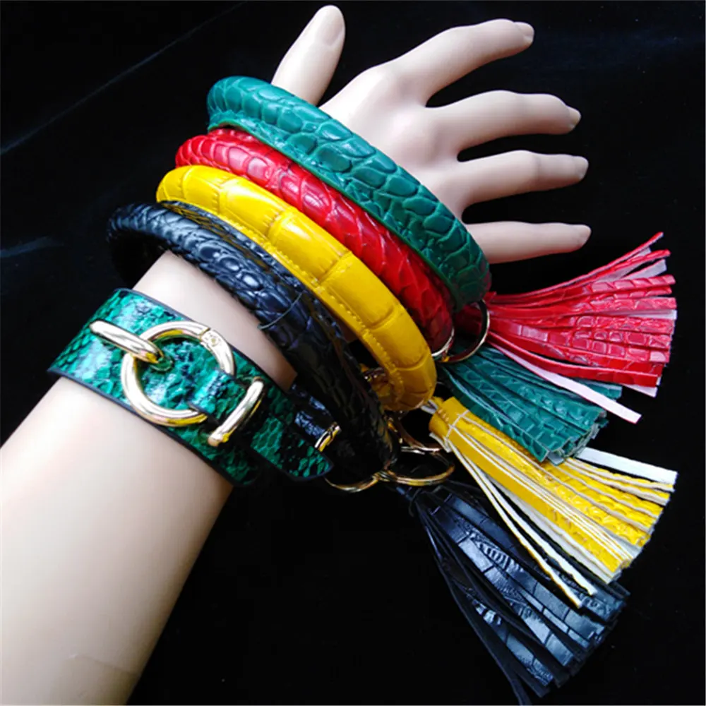 Женский широкий кожаный браслет с леопардовым принтом винтажный зеленым змеиным