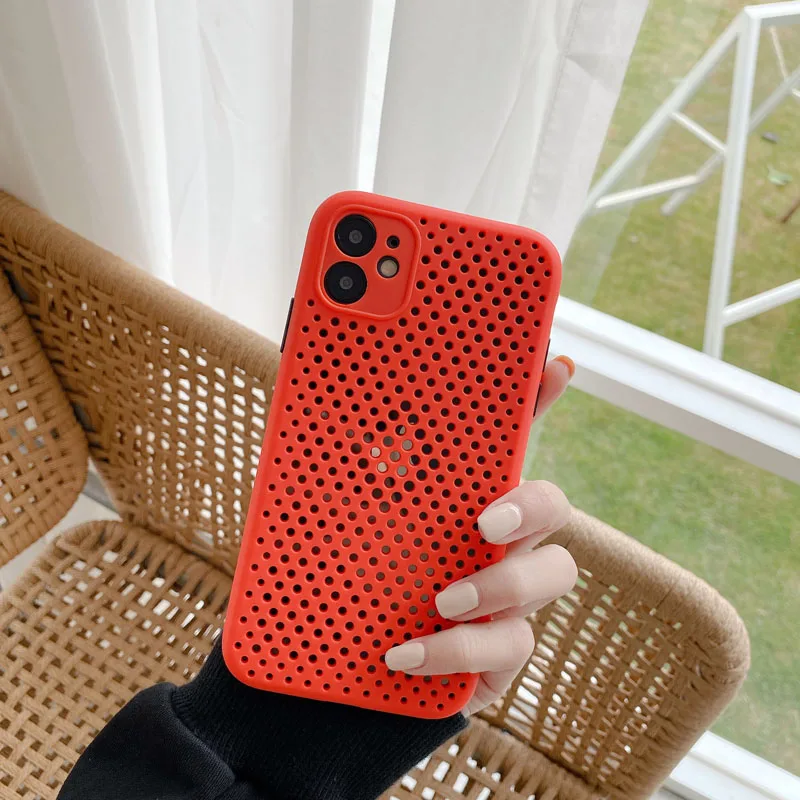 

Silicone Breathing Case For iPhone 11 Pro XS Max X XR 7 8 6 6S Plus Mesh Soft Candy Color Holes Back Covers For 11 Pro Max