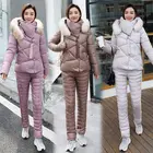 Зимний женский костюм из двух предметов, толстый теплый хлопковый костюм, Корейская версия