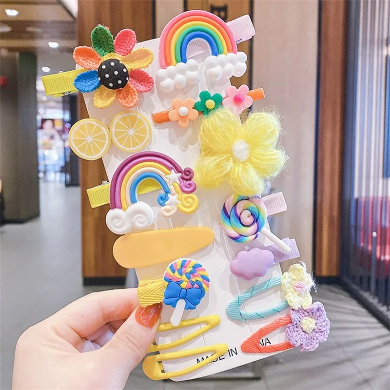 

14PCS/Set New Girls Cute Colorful Cartoon Flower Hairpins Kids Sweet Hair Clips Barrettes Headband Fashion Hair Accessories 2021