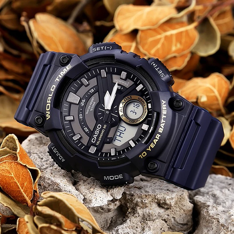 Casio часы Лучшие продажи взрыва часы мужчины установить лучший бренд класса люкс LED военный цифровые часы спортивные 100м Водонепроницаемые кварцевые мужские часы relogio masculino reloj hombre erkek kol saati AEQ100 - Цвет: AEQ110W2A-1