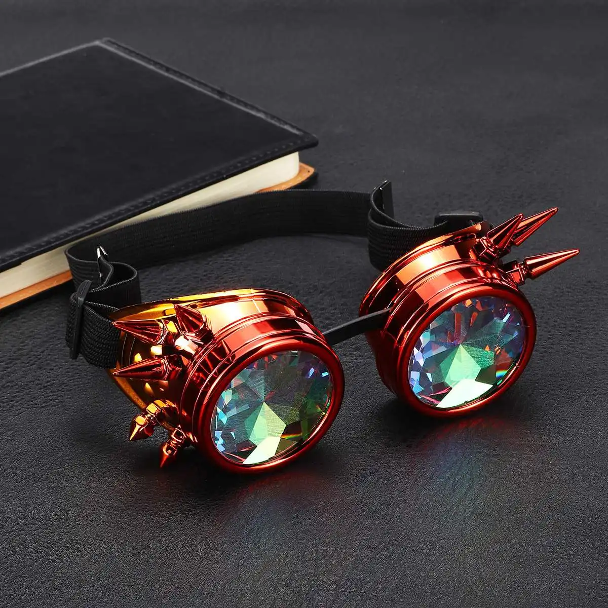 Type 3 Red Orange Ретрокалейдоскоп, очки для сварки, заклепки, панк, готика, Рейв, Хэллоуин, радужные очки, EDM, солнцезащитные очки, линзы - Цвет линз: Type 3 Red Orange