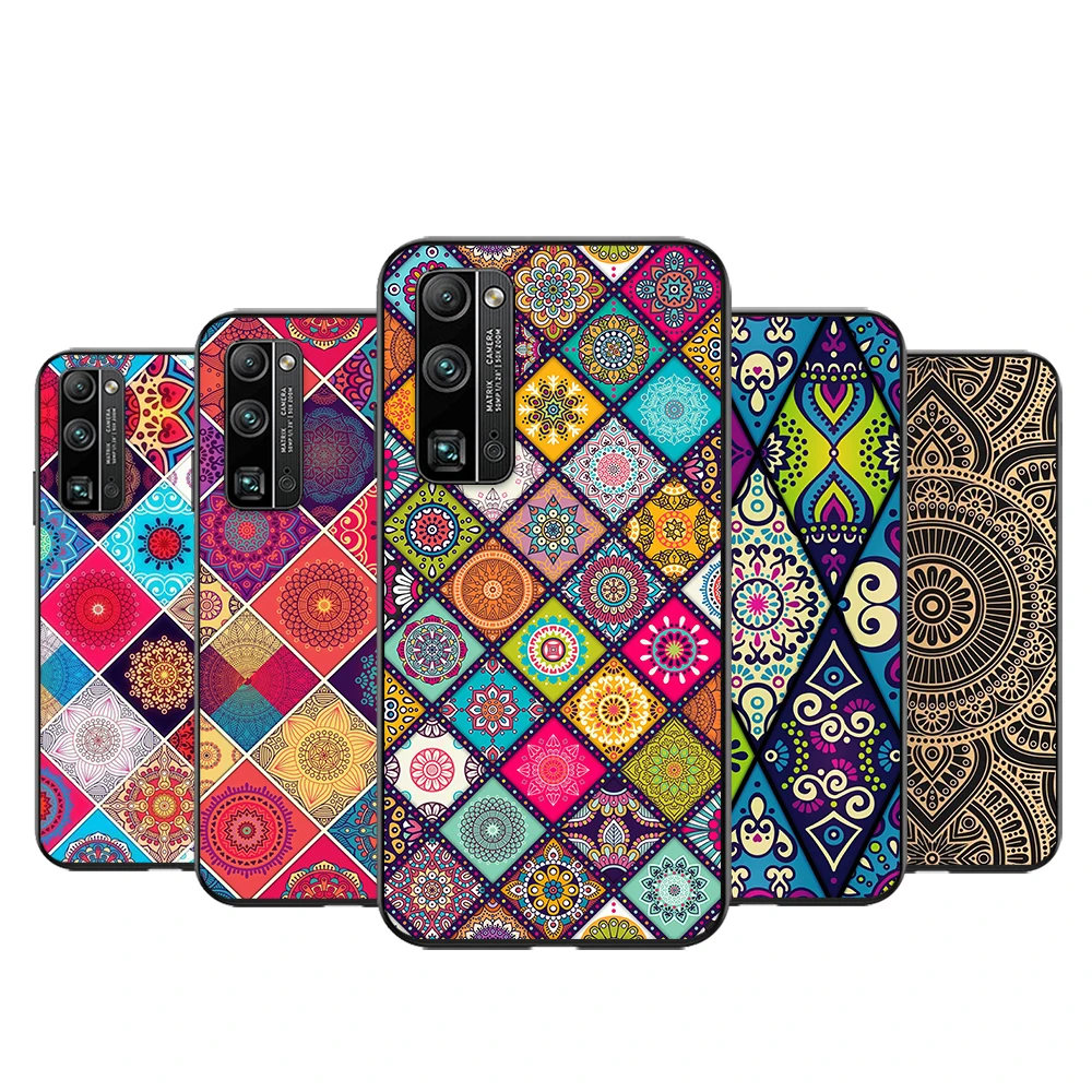 

Silicone Soft TPU Cover Mandala flower pattern For Honor 50 X20 SE V30 30 30S Magic 3 Play 5 5T Pro Plus 5G Black Phone Case