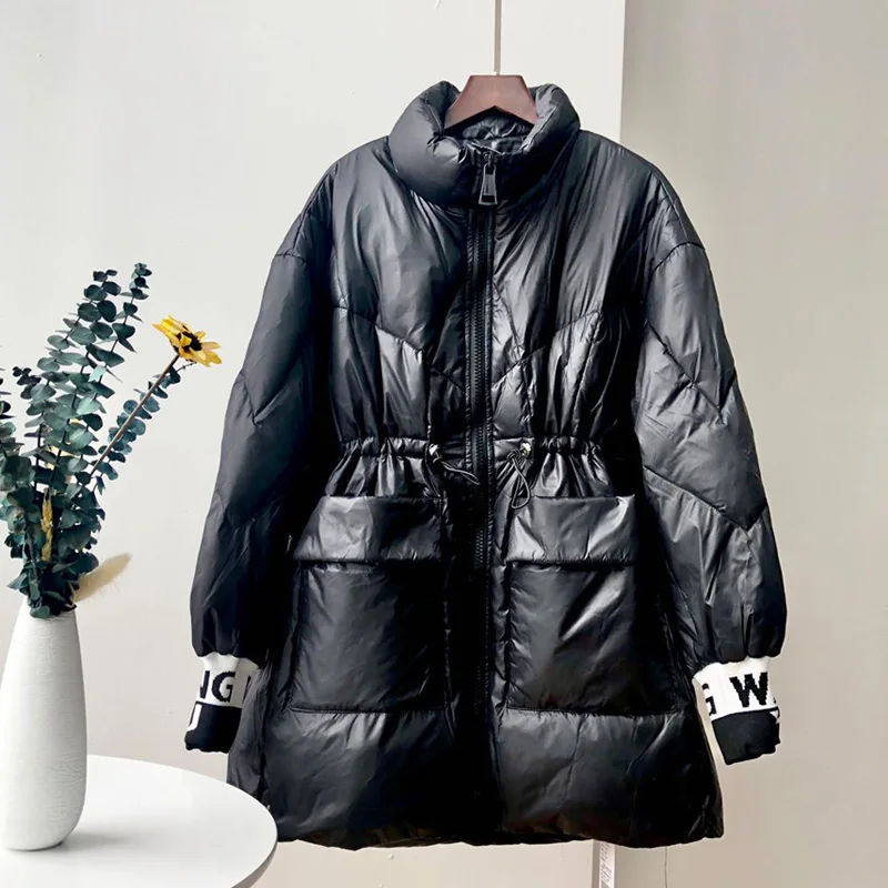 Блестящая блестящая яркая куртка на 90% белом утином пуху Женское пальто с